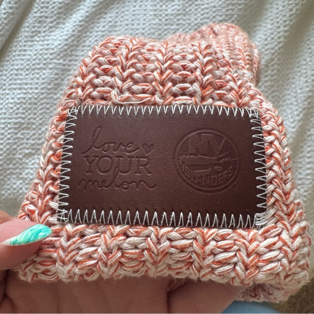 Love Your Melon Orange and White Knit Hat New York Islanders edition